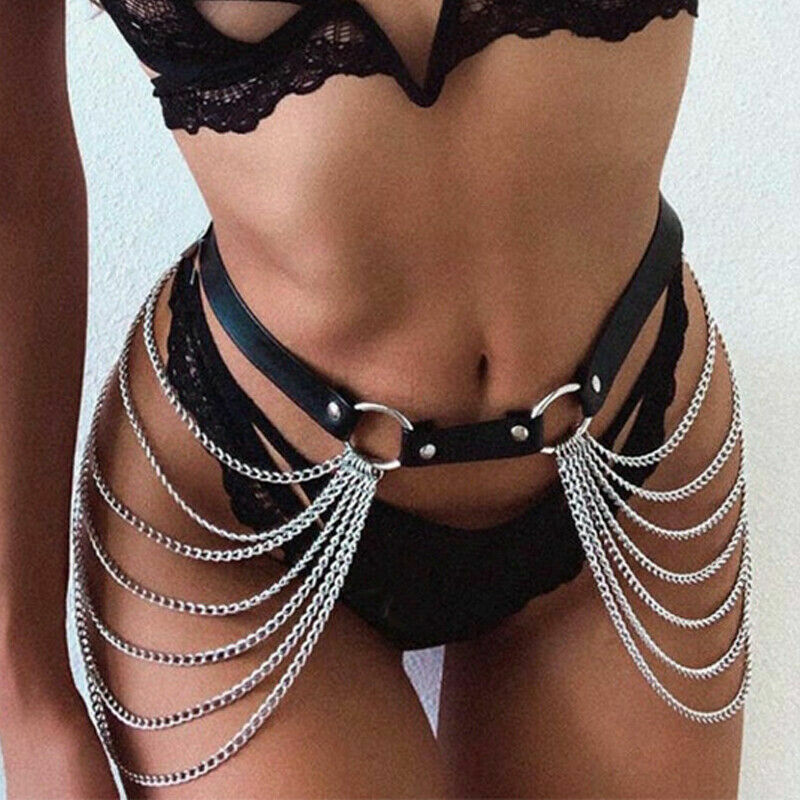 Sexy Synthetic Leather Garter Belt for Waist and Legs With Chains