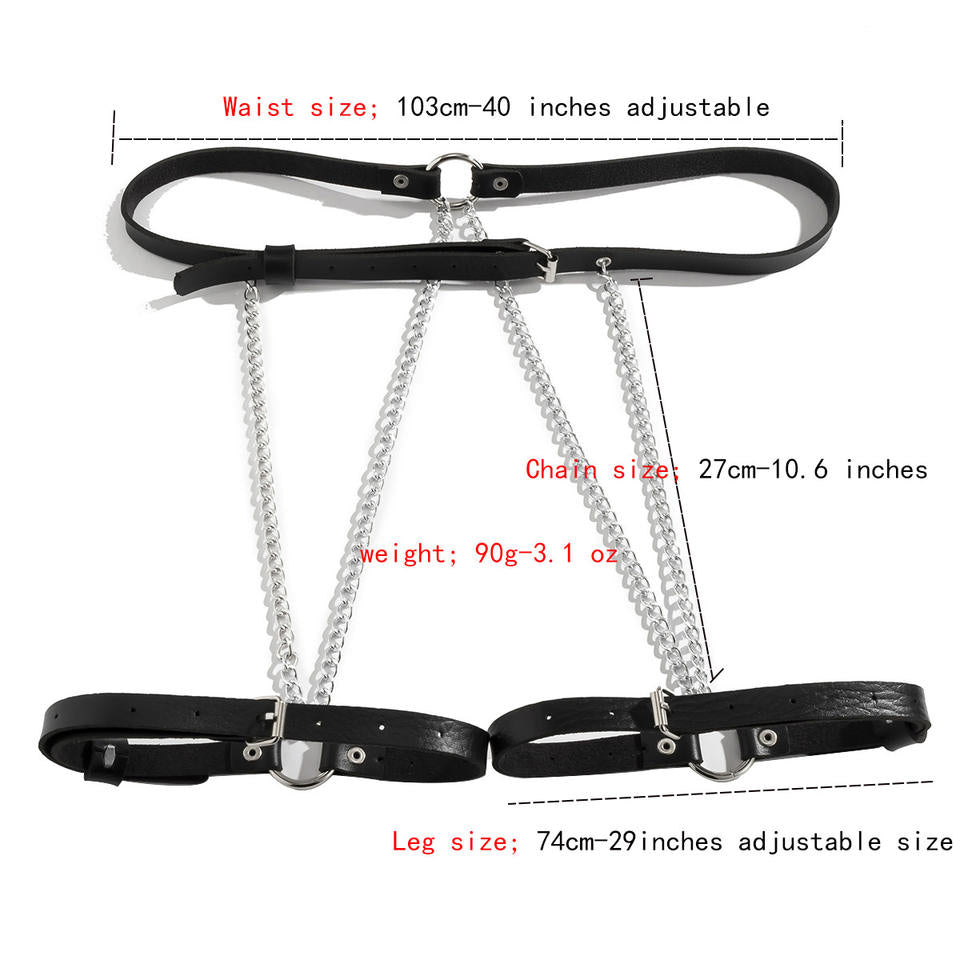 Sexy Synthetic Leather Garter Belt for Waist and Legs With Chain