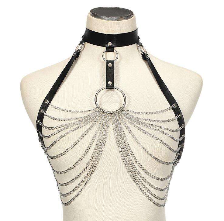 Female Punk Harness Bra Body Chains Jewelry PU Leather