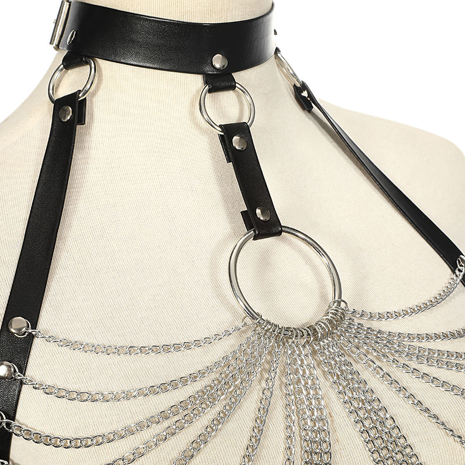 Female Punk Harness Bra Body Chains Jewelry PU Leather