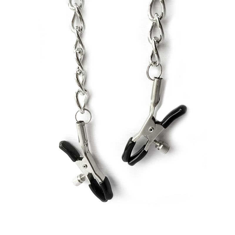 Metal Nipple Clamps with  Synthetic Leather Collar