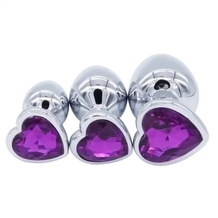 Precious Silver - Stainless Steel Anal Plug With Crystal Jewel - 3 Pcs