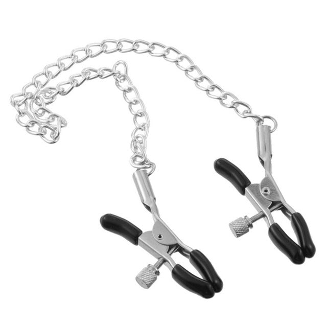 Metal Nipple Clamps with  Synthetic Leather Collar