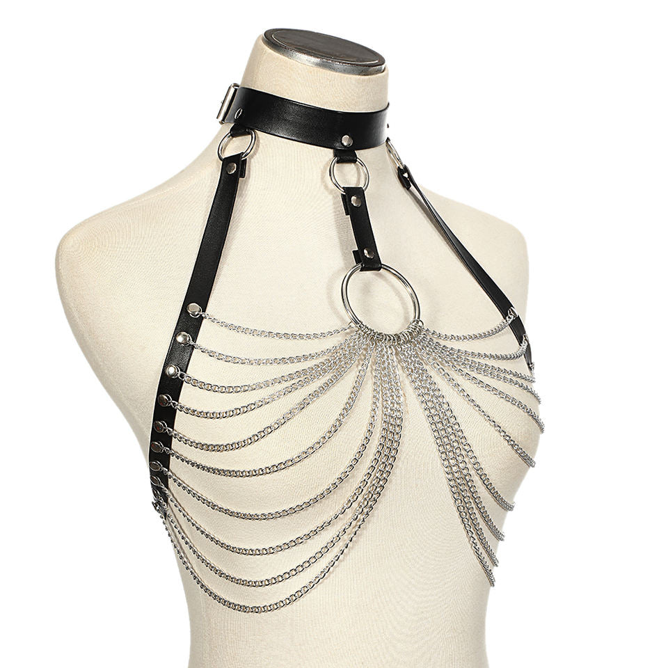 Female Punk Harness Bra Body Chains Jewelry PU Leather