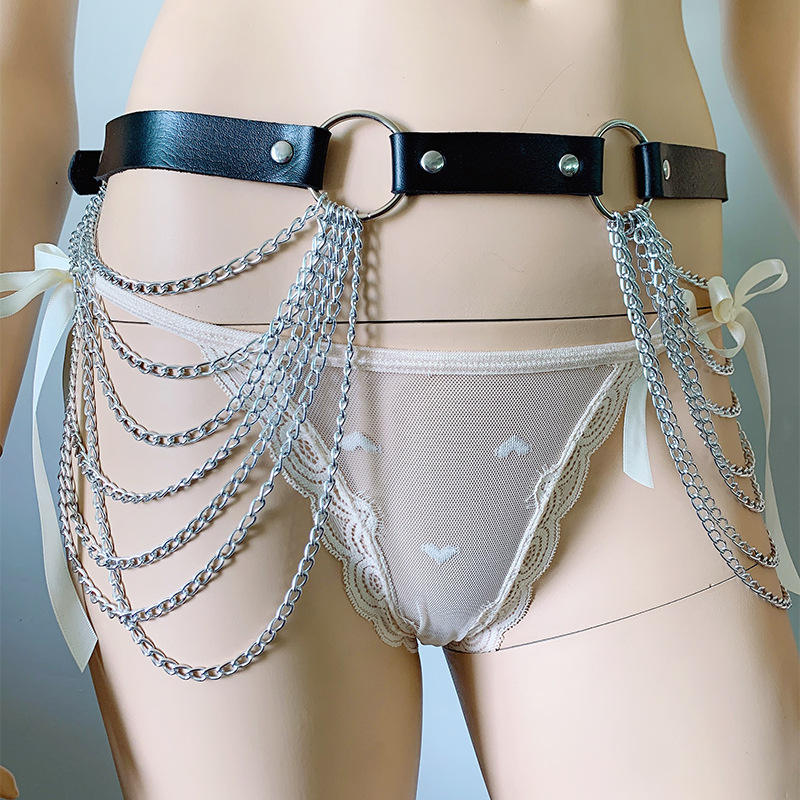 Sexy Synthetic Leather Garter Belt for Waist and Legs With Chains