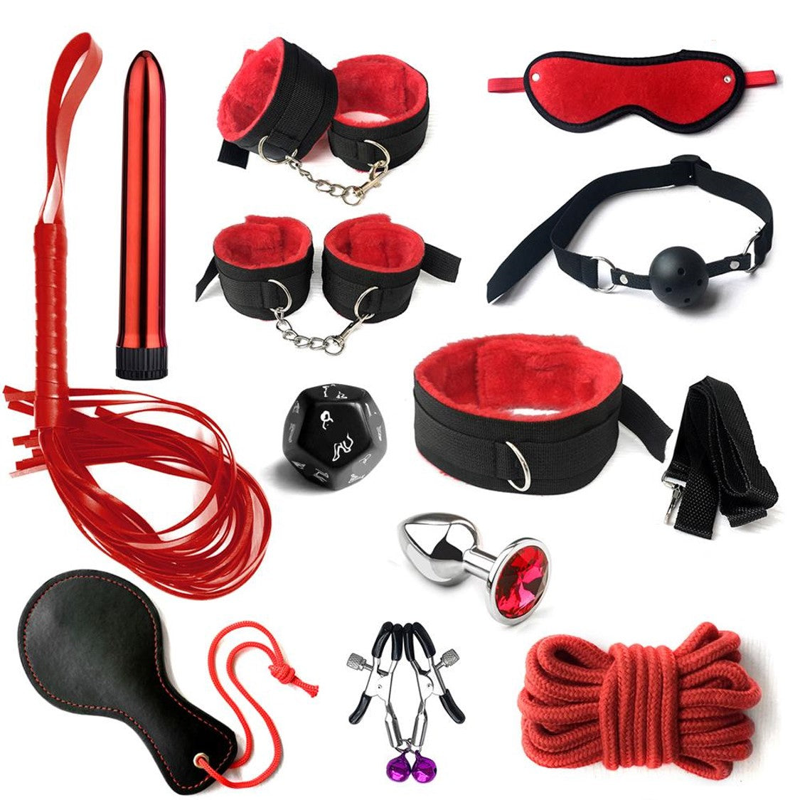 G spoter Bondage Set with Metal Anal Plug and Dice Game - 12 Pcs