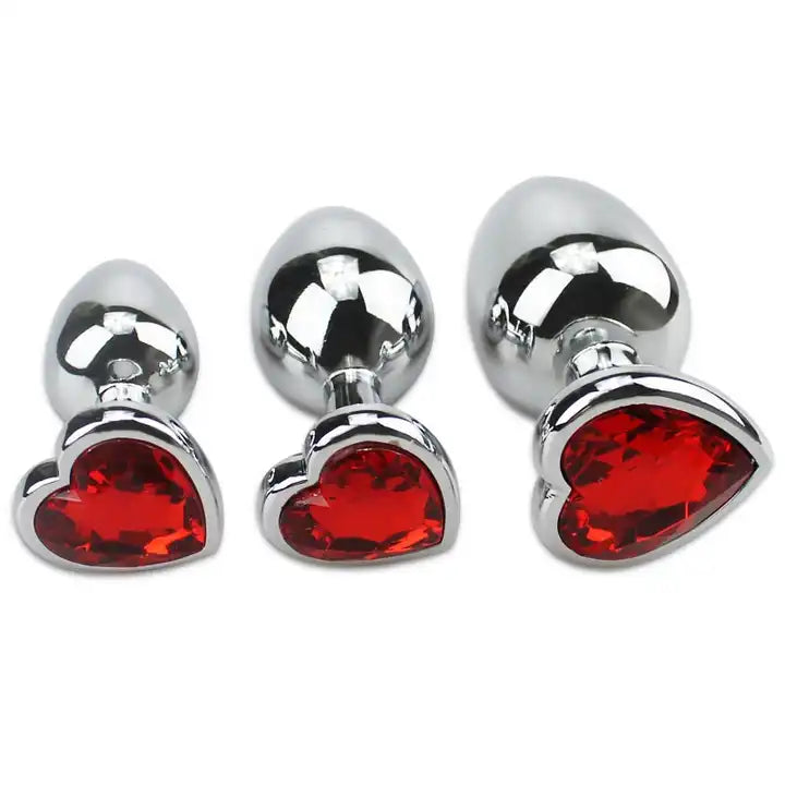 Precious Silver - Stainless Steel Anal Plug With Crystal Jewel - 3 Pcs