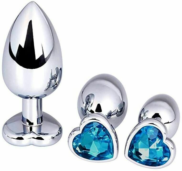 Precious Silver - Stainless Steel Anal Plug With Crystal Jewel - 3 Pcs