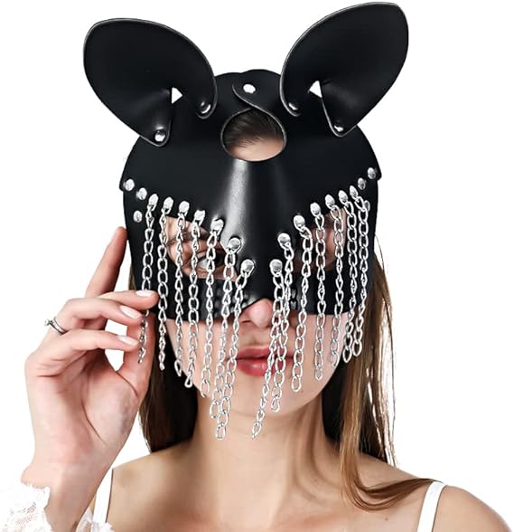 Punk Woman Cat Face Mask Synthetic Leather Black