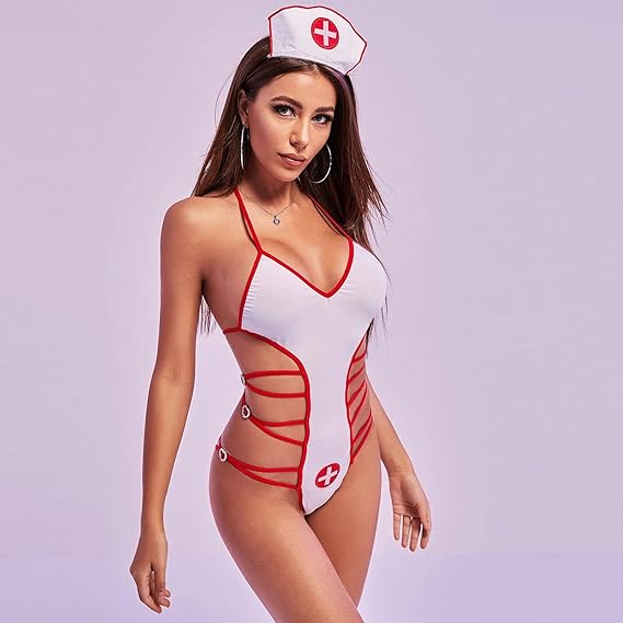 Sexy Bodysuit Nurse Costume Fancy Dress One Size Fits All