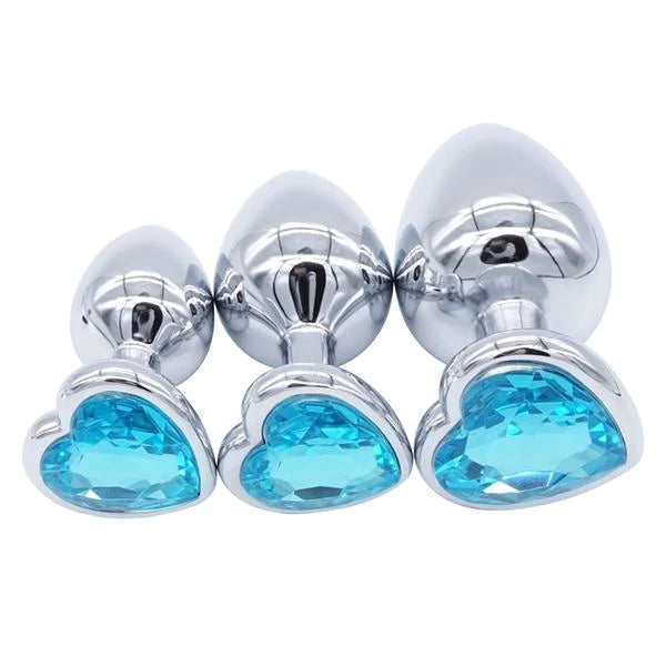 Precious Silver - Stainless Steel Anal Plug With Crystal Jewel - 3 Pcs