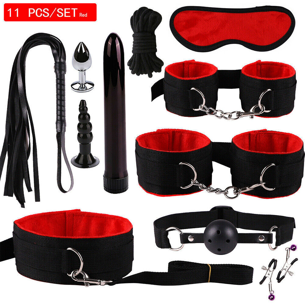 Bondage Set with Anal Plug Vibrator - 11 Pcs