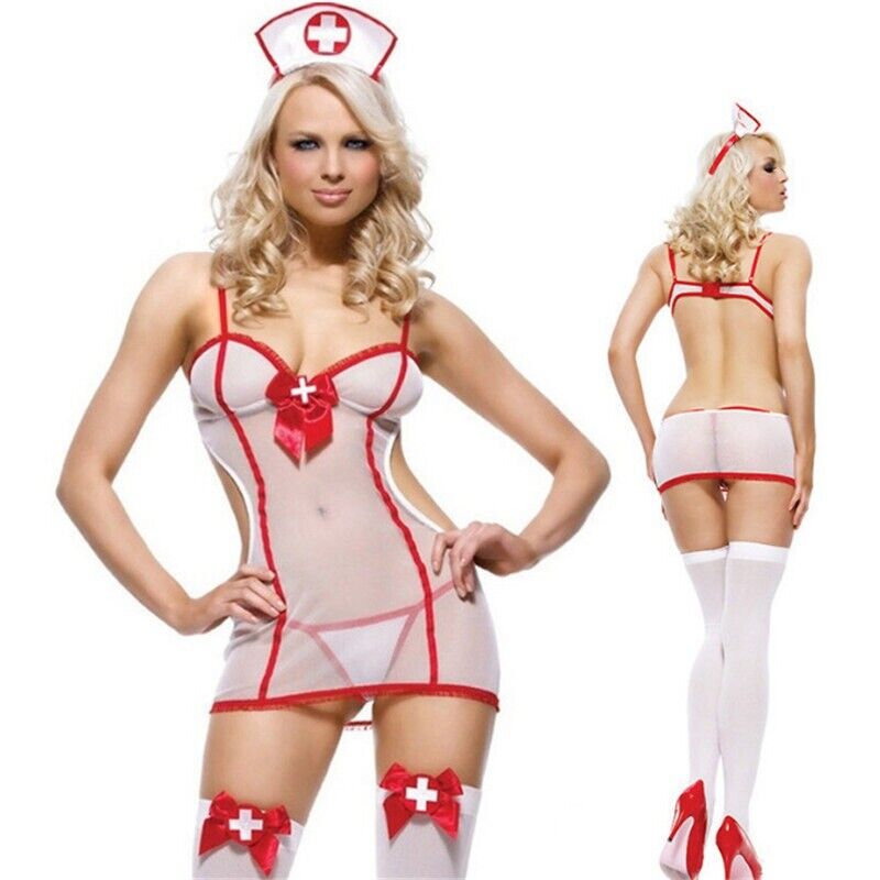 Naughty hot nurse dress suit in see-through mesh