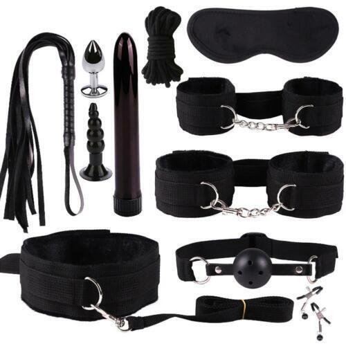 Bondage Set with Anal Plug Vibrator - 11 Pcs