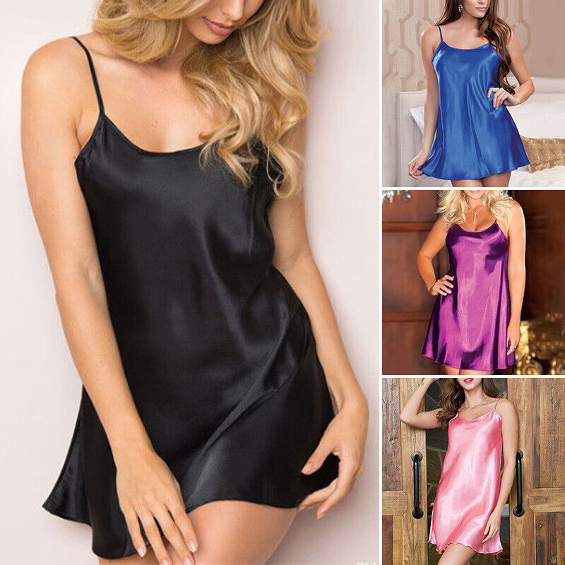 Women's comfortable satin nightgown with spaghetti straps