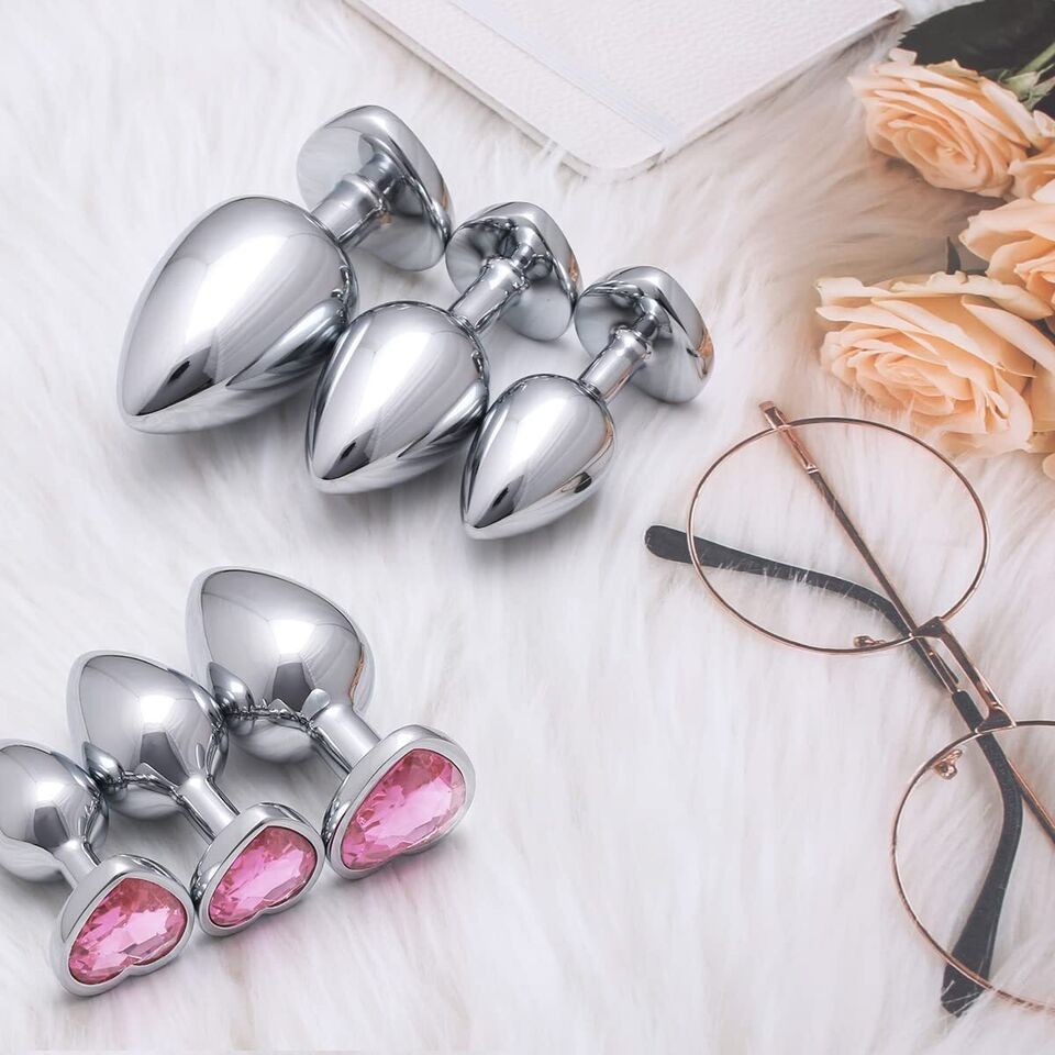 Precious Silver - Stainless Steel Anal Plug With Crystal Jewel - 3 Pcs