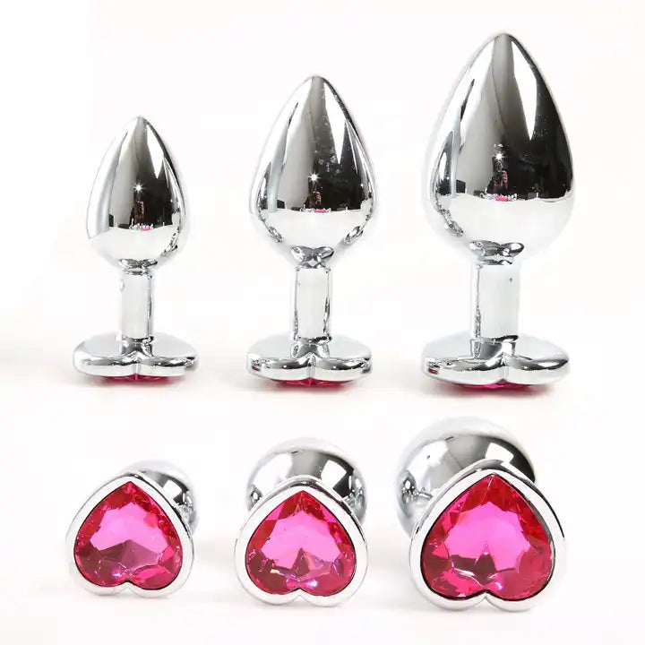 Precious Silver - Stainless Steel Anal Plug With Crystal Jewel - 3 Pcs