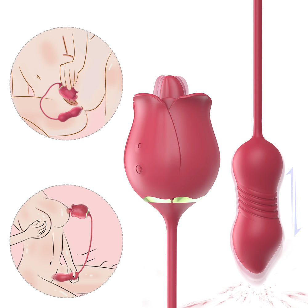 Rose Pro 7 - Dual Purpose Vibrator Tongue with Moving Butt Plug