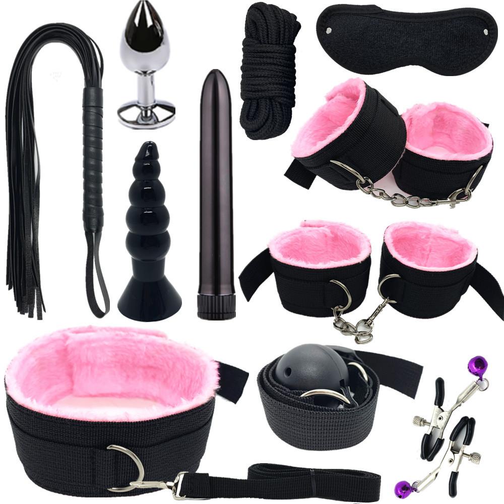 Bondage Set with Anal Plug Vibrator - 11 Pcs