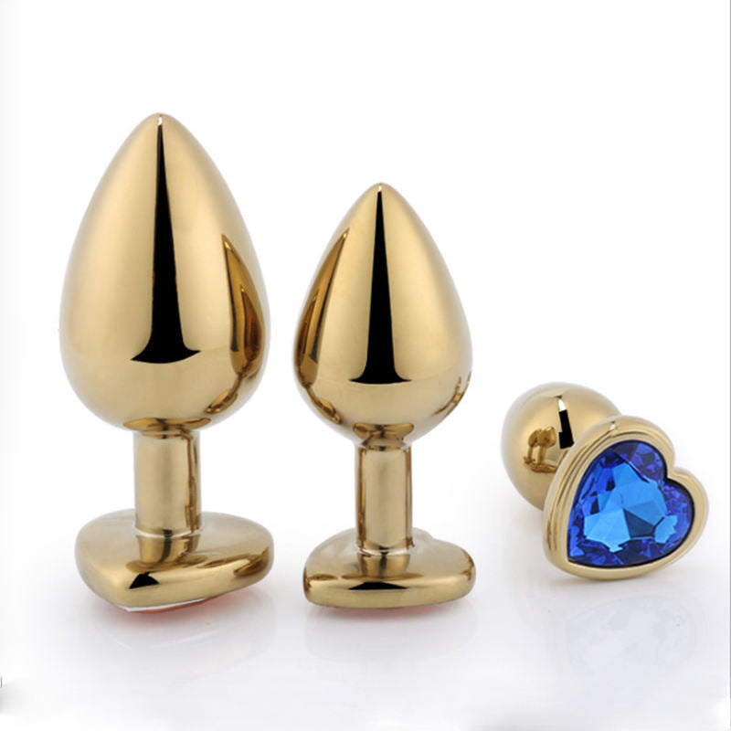 Precious Golden - Stainless Steel Anal Plug With Crystal Jewel 3 Pcs