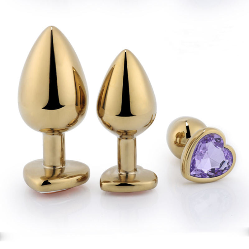 Precious Golden - Stainless Steel Anal Plug With Crystal Jewel 3 Pcs