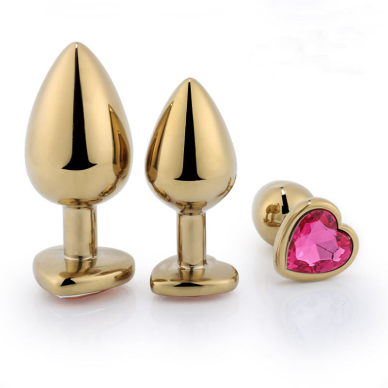 Precious Golden - Stainless Steel Anal Plug With Crystal Jewel 3 Pcs