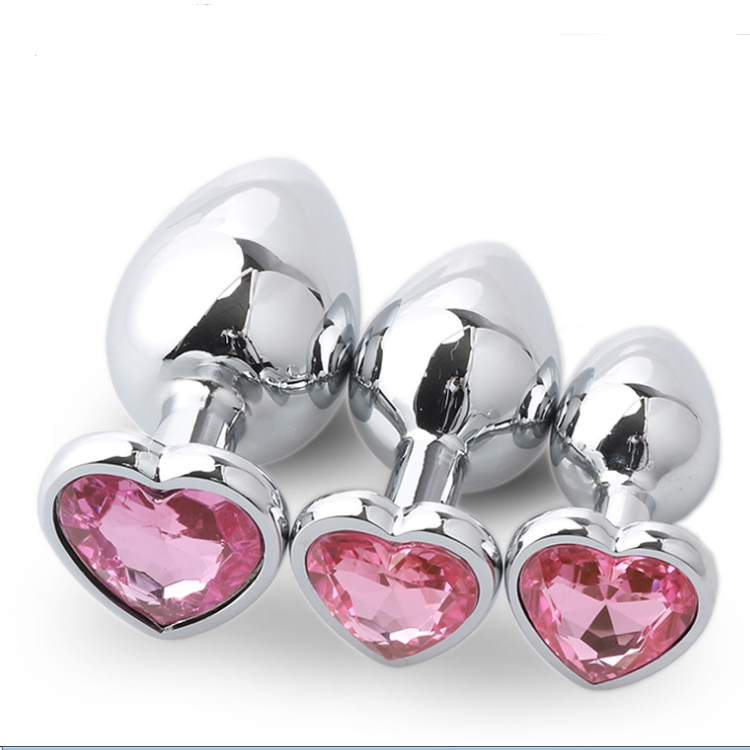 Precious Silver - Stainless Steel Anal Plug With Crystal Jewel - 3 Pcs