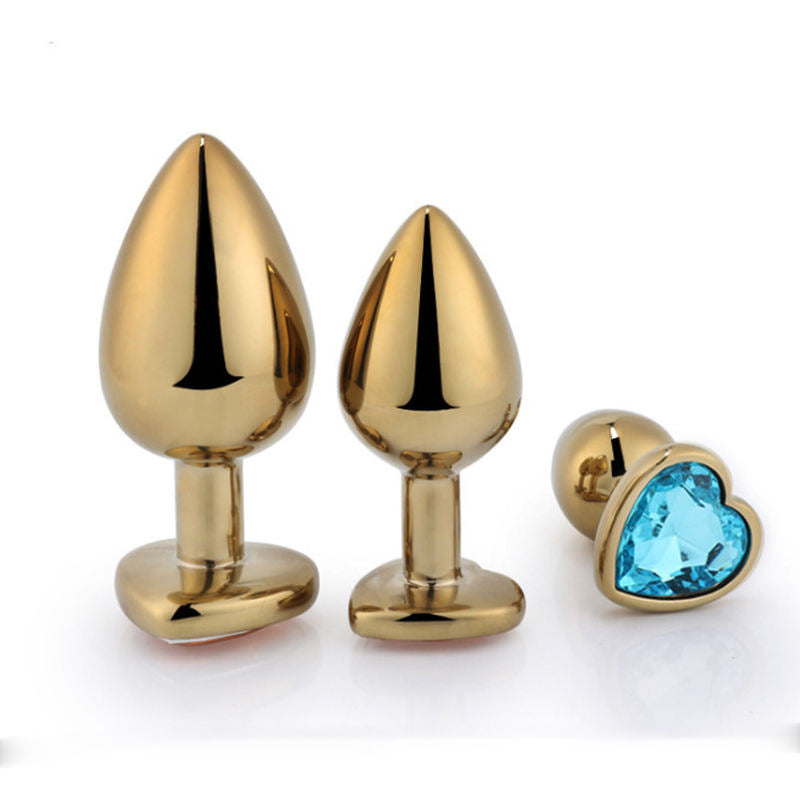 Precious Golden - Stainless Steel Anal Plug With Crystal Jewel 3 Pcs