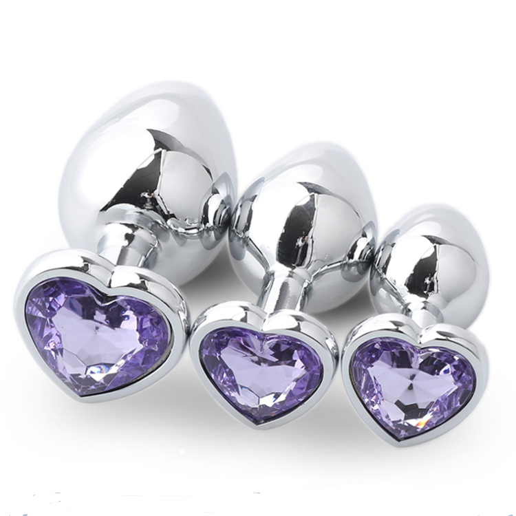 Precious Silver - Stainless Steel Anal Plug With Crystal Jewel - 3 Pcs