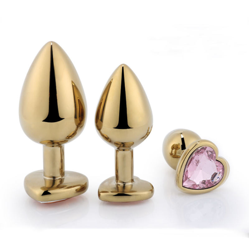 Precious Golden - Stainless Steel Anal Plug With Crystal Jewel 3 Pcs