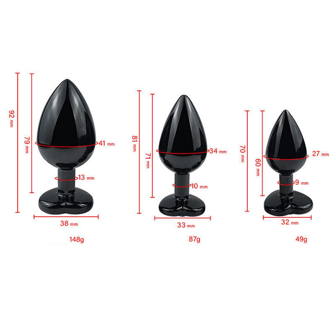 Precious Dark - Stainless Steel Metal Anal Plug 3 Pcs