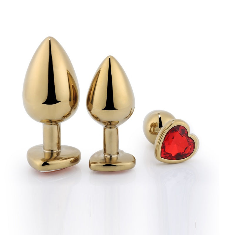 Precious Golden - Stainless Steel Anal Plug With Crystal Jewel 3 Pcs