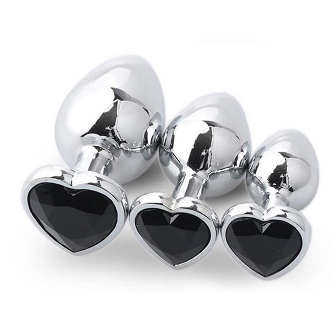 Precious Silver - Stainless Steel Anal Plug With Crystal Jewel - 3 Pcs