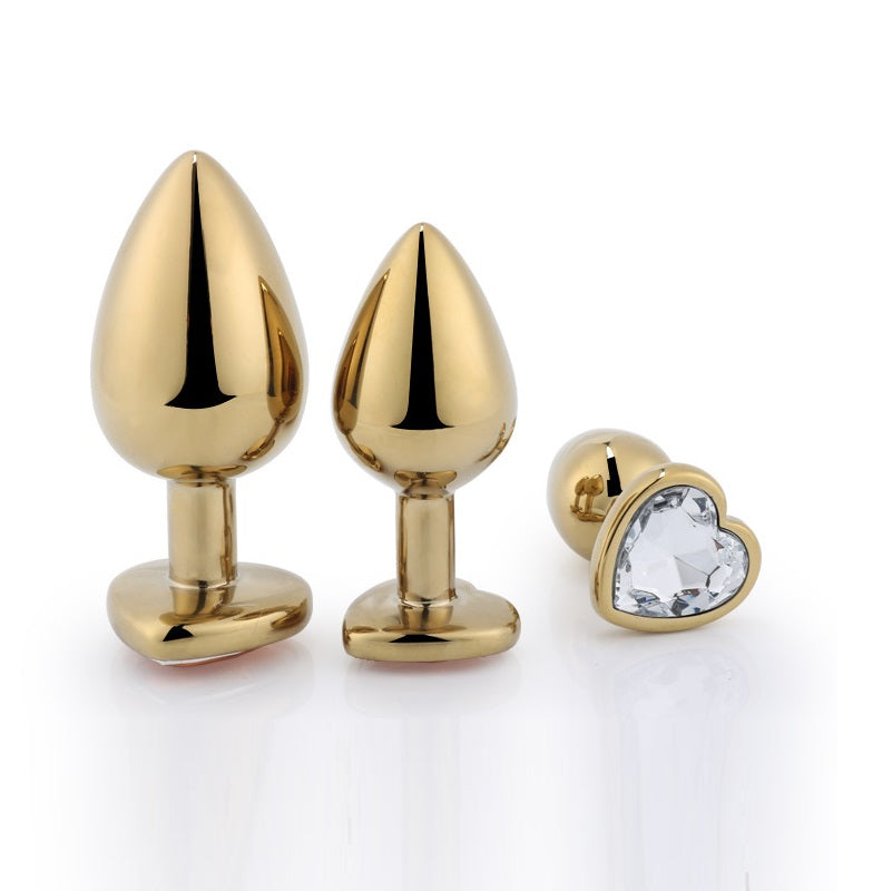 Precious Golden - Stainless Steel Anal Plug With Crystal Jewel 3 Pcs