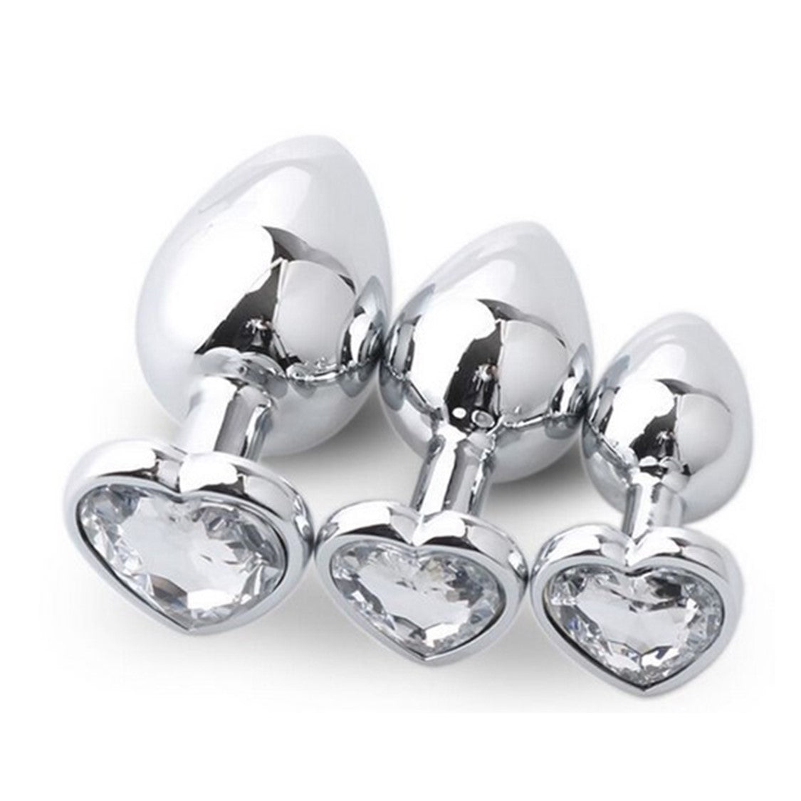 Precious Silver - Stainless Steel Anal Plug With Crystal Jewel - 3 Pcs