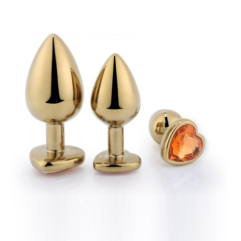 Precious Golden - Stainless Steel Anal Plug With Crystal Jewel 3 Pcs